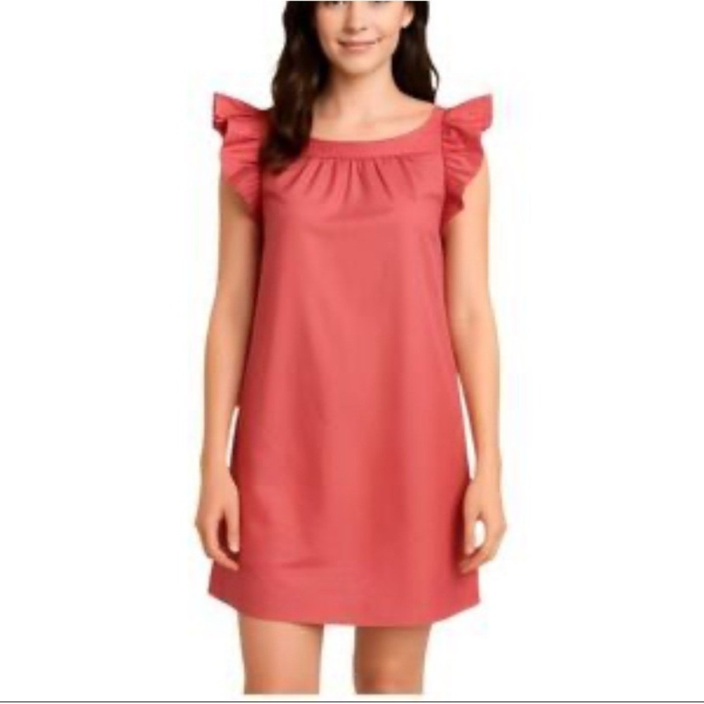 RED VALENTINO Ruffle Sleeve Boat Neck A Line Dress Coral Pink Size EU 38